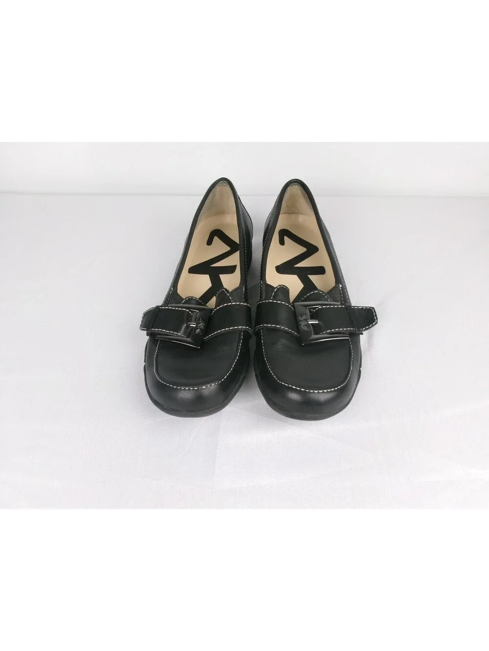 AK Anne Klein Mabrandt Black Leather Loafers Comfort Flats Womens 7M
